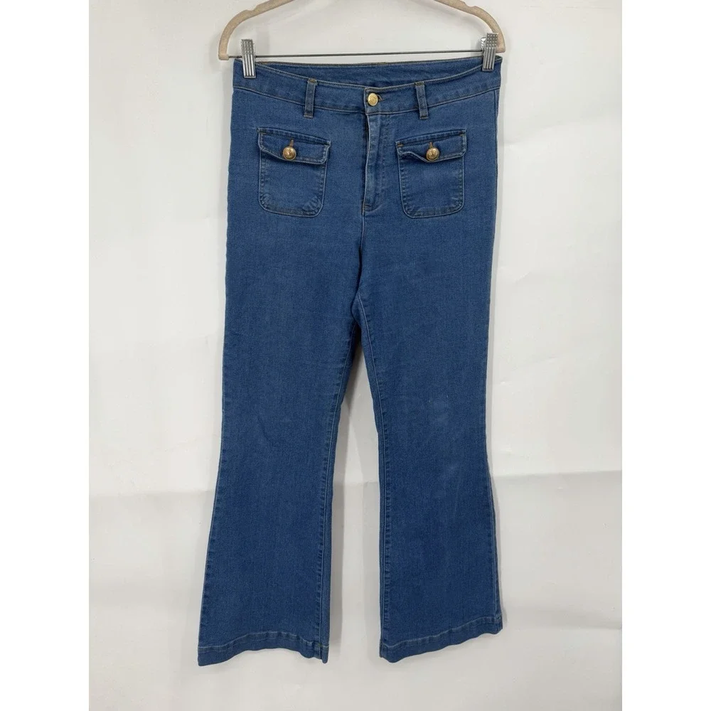 Jason Wu Wide Leg Flare Jeans Women 6 Blue Wash Denim 70s Retro Y2K Inspired